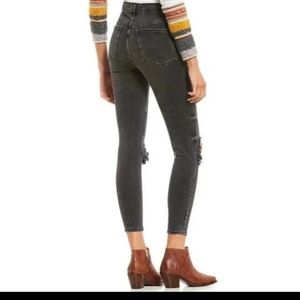 Free People Cotton Ripped Skinny Jeans Black 24